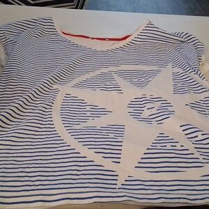 Women's Blue and White Striped Short Sleeve Tee